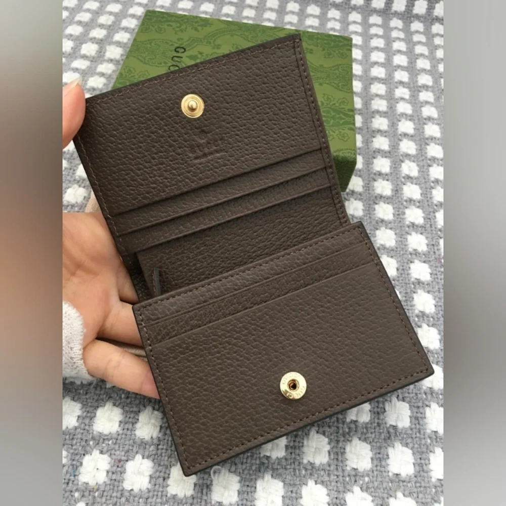 Gucci GG Supreme Bi-fold Card Wallet with Web Stripe - Brown/Beige/Green/Red